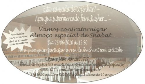 Almoço de confraternização especial de Shabat no Beit Chinuch