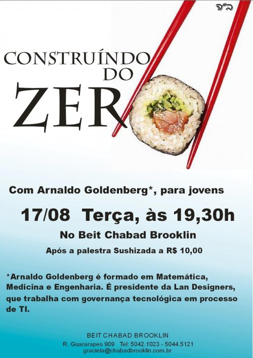 Palestra 'Construindo do Zero' com Sushi para Jovens no Beit Chabad Brooklin