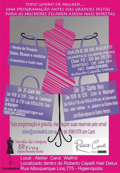 Evento e Venda de vestuário feminino para mulheres pré Rosh Hashana por Evelaine Rascovsky Ellovitch