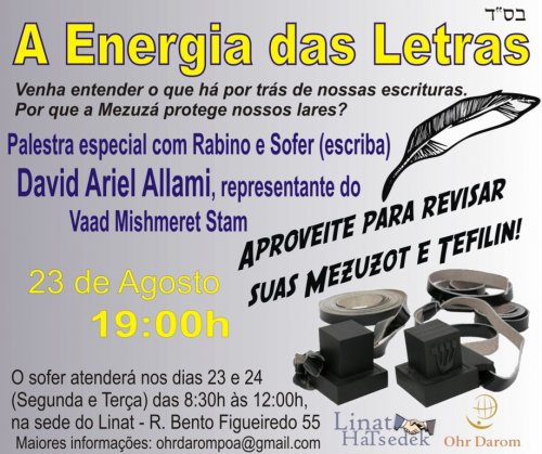 Workshop 'A Energia das Letras' com o Escriba e Rabino David Ariel Allami do Vaad Mishmeret Stam em Porto Alegre