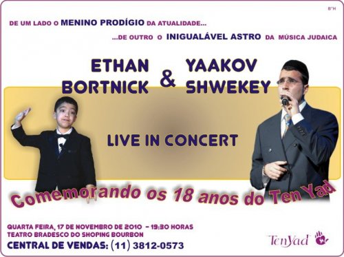 Noite de Gala com artistas internacionas Ethan Bortnick e Yaakov Shwekey em prol do Ten Yad