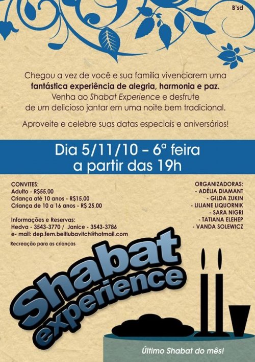 Shabat Experience no Beit Lubavitch Leblon - jantar de Shabat para famílias