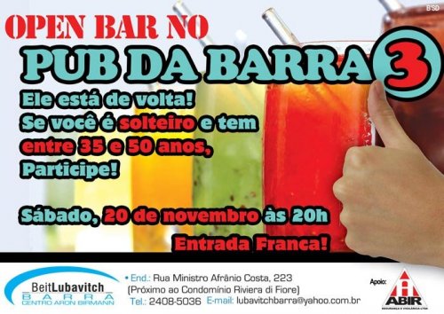 Encontro para solteiros entre 35 e 50 anos no Rio de Janeiro - Pub da Barra 3 - Beit Lubavitch Barra