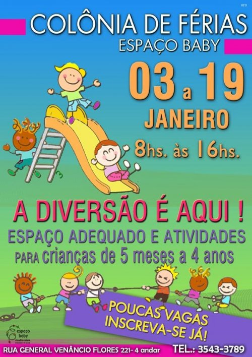 Colônia de Férias Espaço Baby para crianças de 5 meses a 4 anos no Beit Lubavitch Leblon