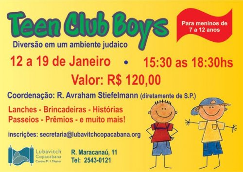 Teen Club Boys - Diversão em ambiente Judaico de 07 a 12 anos no Rio de Janeiro