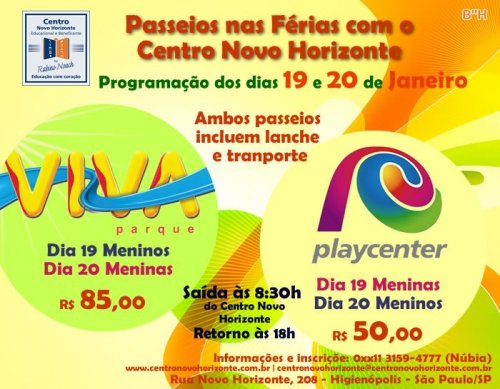 Super Passeio nas Férias para crianças a partir de 6 anos no dia 19 e 20 de Janeiro de 2011