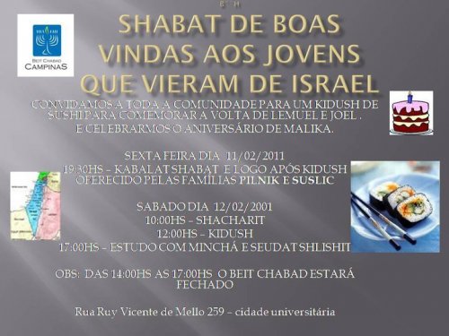 Shabat de Boas Vindas no Beit Chabad de Campinas