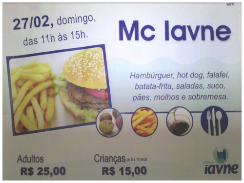 Mc Iavne Kasher - Hambúrguer, hot-dog, falafel, batata-frita, saladas, suco, pães e sobremesa