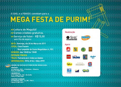 Mega Festa de Purim do O Shil e PBKids na Casa Fasano