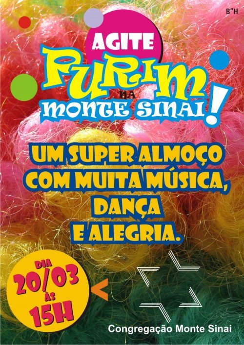 Festa de Purim com Super Almoço na Congregação Monte Sinai SP