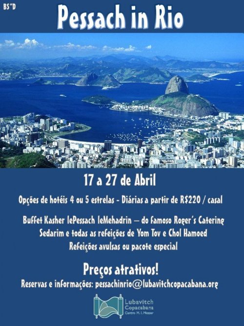 Pessach Kasher no Rio de Janeiro 2011 com diárias a partir de R$ 220,00 por Casal