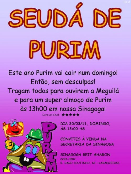 Seudá de Purim na Sinagoga Beit Aharon - Laranjeiras - Rio de Janeiro