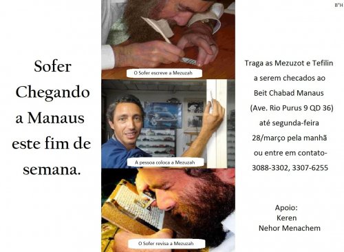 Sofer - Escriba Judaico - em visita a Manaus, Amazônia neste Fim de Semana - Escrita e Revisão de Tefilin e Mezuzot | Serviço Gratuito