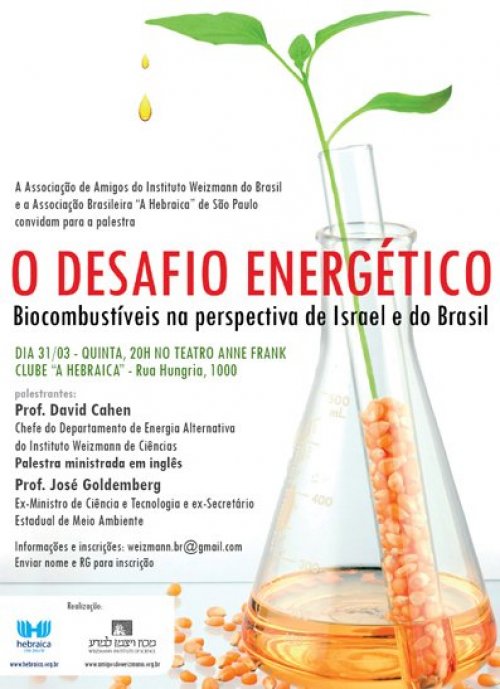 Economia: Especialistas discutem o desafio energético e os biocombústiveis na perspectiva de Israel e do Brasil