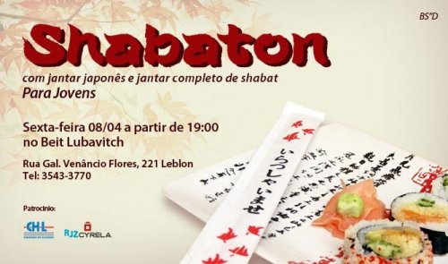 Shabaton para Jovens no Rio com Jantar Japonês e Seudat Shabat Completa