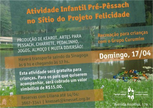 Atividade Infantil Pré-Pêssach no Sítio do Projeto Felicidado com Knesset Israel