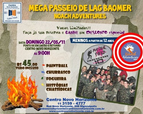 Passeio Noach Adventures Lag Baomer 2011 com Paintball e Churrasco para Meninos