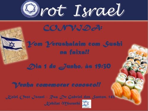 Sushi de Yom Yerushalaim na Faixa para Jovens - Centro de Estudos Judaicos Orot Israel da Kehilat Mizrachi