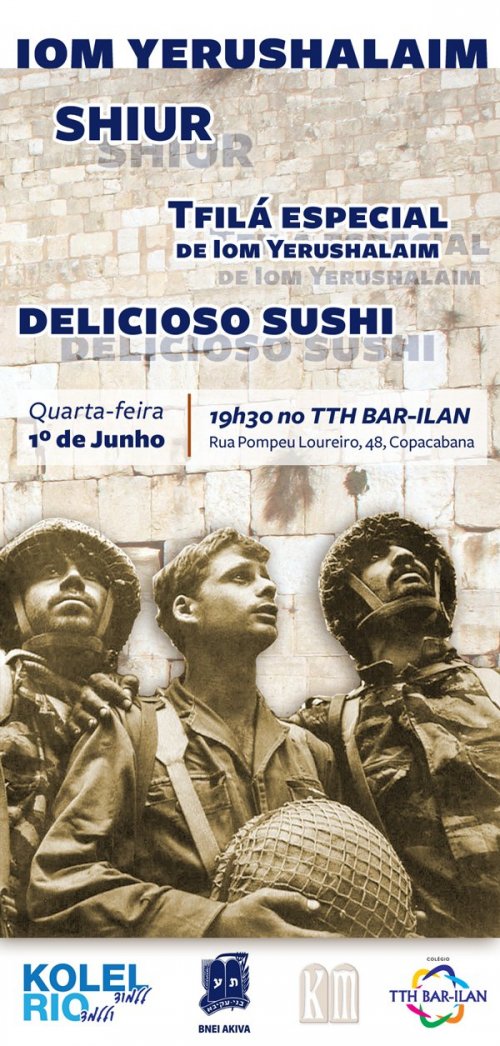 Atividade Especial de Iom Yerushalaim no Rio de Janeiro com Shiur, Tefilá Especial e Delicioso Sushi