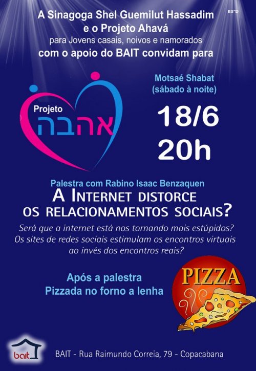 Palestra e Pizzada para Jovens Casais: A Internet Distorce os Relacionamentos Sociais? no Rio de Janeiro