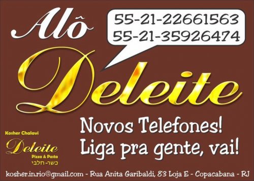 Novos Telefones Deleite Pizza e Pasta Kasher no Rio de Janeiro