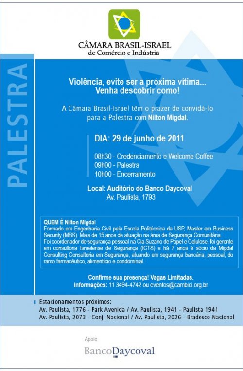 Palestra "Violência, evite ser a próxima vítima" com Nilton Migdal | Câmara Brasil - Israel de Comércio de Indústria