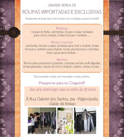 Grande venda de roupas importadas e exclusivas para mulheres, moças, meninas e meninos