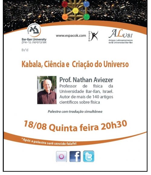 Palestra Juventude: Kabalá, Ciência e Criação do Universo com Físico Professor Nathan Aviezer da Universidade Bar-Ilan de Israel