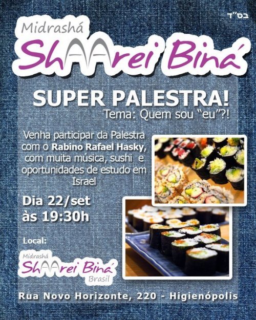 Sushi, Música e Palestra para Mulheres na Midarashá Shaarei Biná Brasil