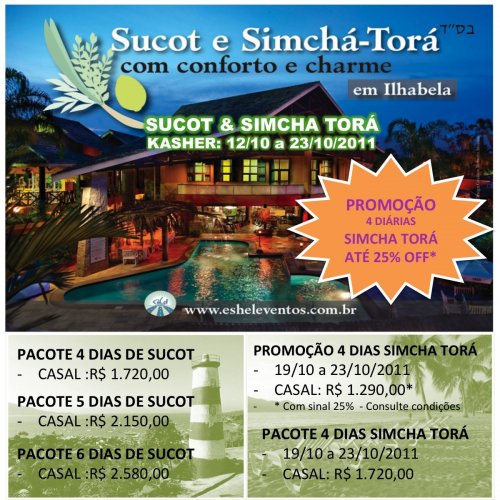 PROMOÇÃO: SIMCHÁ TORÁ 2011 KASHER EM ILHABELA COM ATÉ 25% DE DESCONTO - CONSULTE!