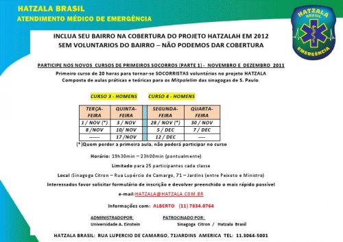 Hatzalá Brasil: Novos Cursos para Voluntários em Novembro e Dezembro