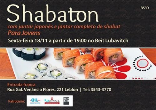 Shabaton para Jovens com Jantar Japonês Completo de Shabat no Rio de Janeiro