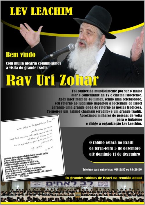 NO BRASIL - RAV URI ZOHAR, Celebridade Ex-Maior Ator e Comediante da TV e Cinema de Israel