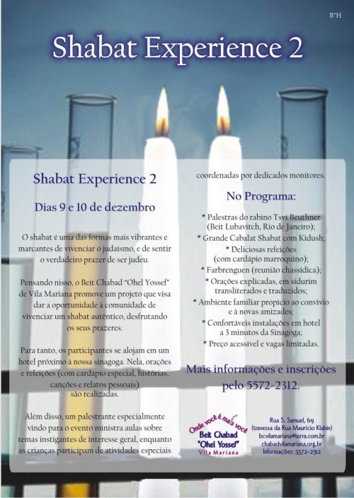 Shabat Experience 2 - Shabaton em Hotel - com o Beit CHabad Ohel Yossef Vila Mariana