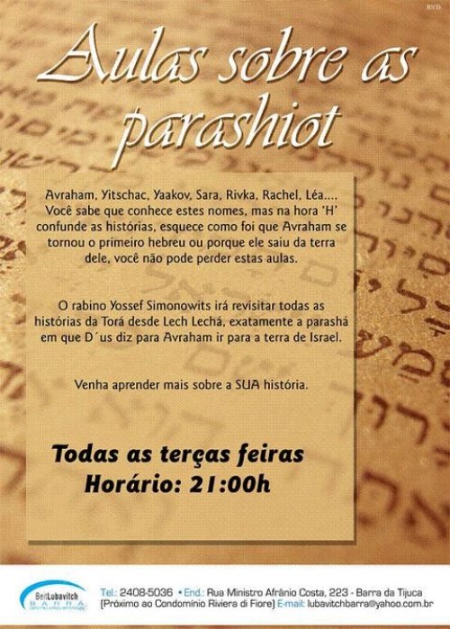 Aulas Sobre Parshiot na Barra com Rabino Yossef Simonowits