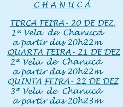 CHANUKÁ 2011 (5772) - Horário Início Acendimento das Velas de Chanucá para São Paulo