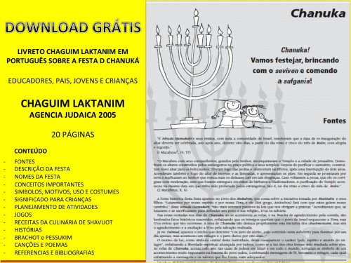 CHANUCA 2015 - Livreto Chaguim Laktanim - Material de referência para educadores e pais sobre a Festa de CHANUKÁ - Download Grátis