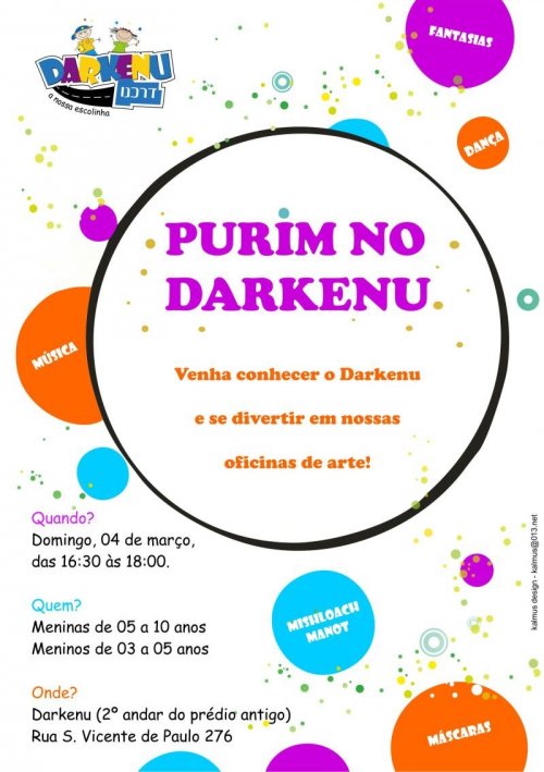 Festa Pré-Purim do Darkenu para Meninos e Meninas na Mekor Haim