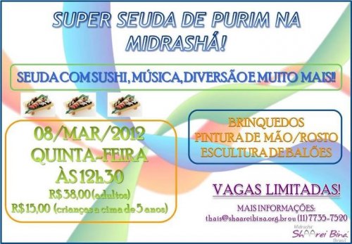 Super Seudá de Purim na Midrashá Shaarei Biná Brasil