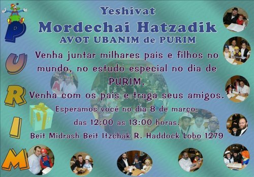 Evento Especial de Purim para Pais & Filhos : Avot Ubanim Edição Especial de Purim - Yeshivat Mordechai Hatzadik