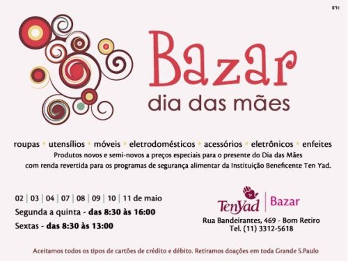 Ten Yad Convida para "Bazar do Dia das Mães"