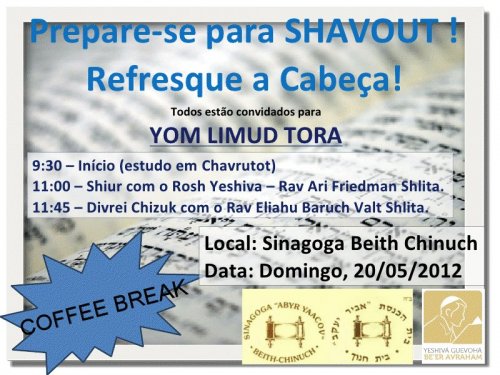 Prepare-se para Shavuot - Venha participar de um "Yom Limud Torá"