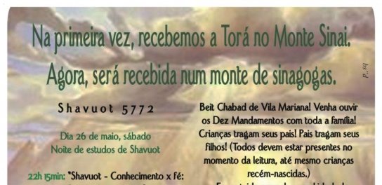 Beit Chabad Vila Mariana: Programação Completa de Shavuot