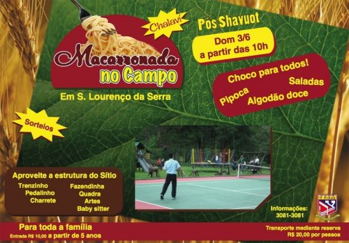 Tsivot Hashem Convida para Macarronada no Campo Pós Shavuot