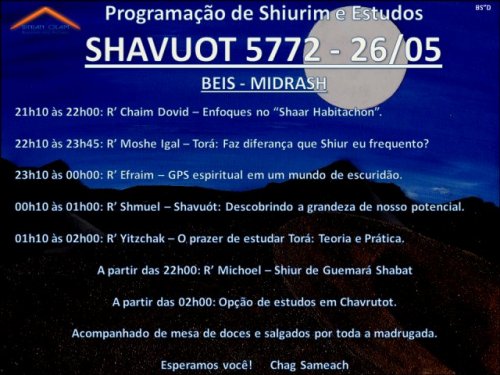 Binyan Olam: Programação de Shavuot para Públicos Masculino, Feminino e Kiruv