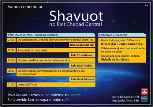 Beit Chabad Central: Programação Completa de Shavuot