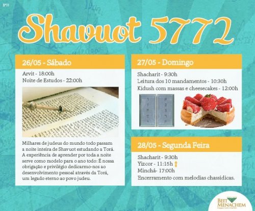 Sinagoga Beit Menachem: Programação Completa de Shavuot