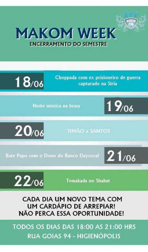 Makom Week: Mega Programação Especial para Encerramento do Semestre para Jovens