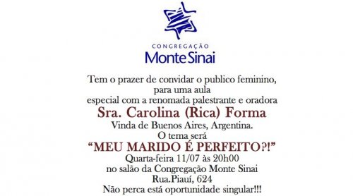 "Meu Marido é Perfeito?!": Shiur com Rica Forma na Congregação Monte Sinai