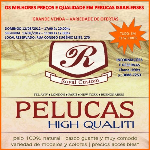 GRANDE VENDA DE PERUCAS ISRAELENSES  #ROYAL CUSTOM#  100% NATURAIS COM OS MELHORES PREÇOS